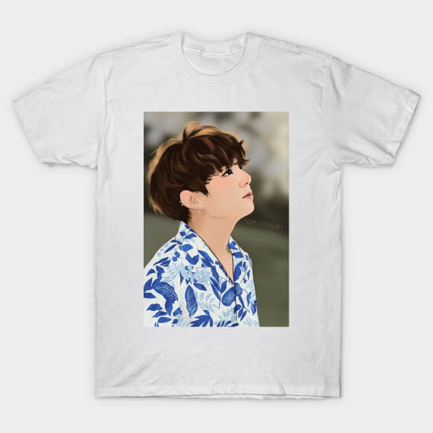 Jungkook BTS Digital Drawing T-Shirt by NiamhYoungArt